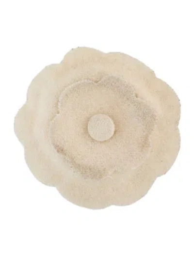 Pre-owned Chanel Felt Wool Camellia Pin Brooch In Neutral