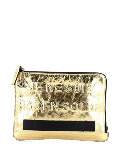 Pre-owned Chanel Feminine Pouch Crinkled Leather Medium Clutch Bag In Gold