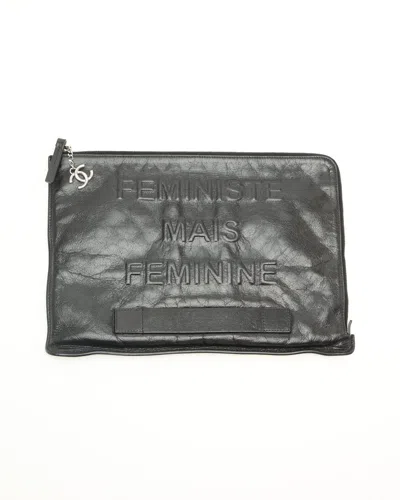 Pre-owned Chanel Feministe Mais Feminine Clutch Bag In Black