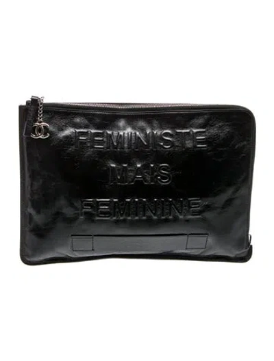 Pre-owned Chanel Feministe Mais Feminine Clutch In Black