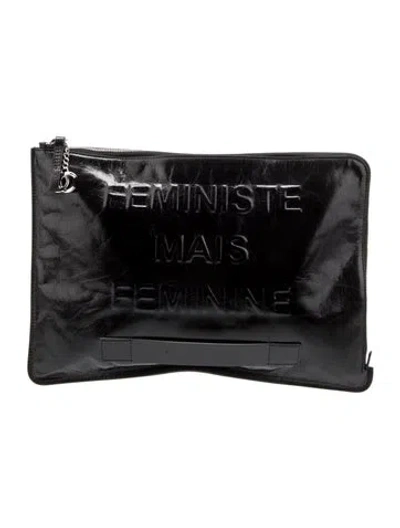 Pre-owned Chanel Feministe Mais Feminine Clutch In Black