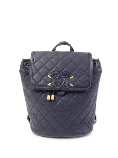 Pre-owned Chanel Filigree Backpack In Blue