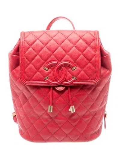 Pre-owned Chanel Filigree Cc Backpack In Red