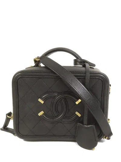 Pre-owned Chanel Filigree Cc Vanity Case Shoulder Bag In Black