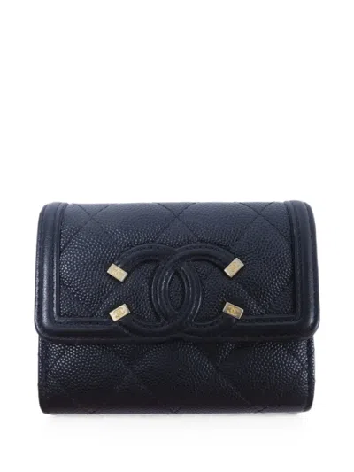 Pre-owned Chanel Filigree Cc Wallet In Black