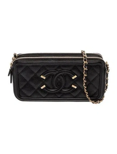 Pre-owned Chanel Filigree Clutch W/ Chain In Black