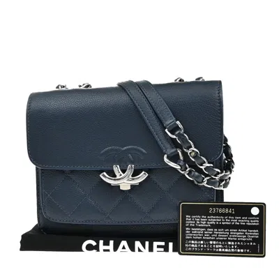 Pre-owned Chanel Filigree Flap Bag Calfskin Leather Calfskin Shoulder Bag Bag () In Blue
