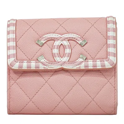 Pre-owned Chanel Filigree Flap Wallet Quilted Caviar Pink Leather Wallets Accessory ()