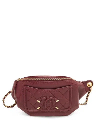Pre-owned Chanel Filigree Quilted Belt Bag In Red