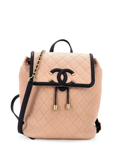 Pre-owned Chanel Filigree Quilted Caviar Small Backpack In Neutrals