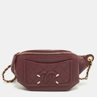 Pre-owned Chanel Filigree Red Quilted Caviar Leather Belt Bag