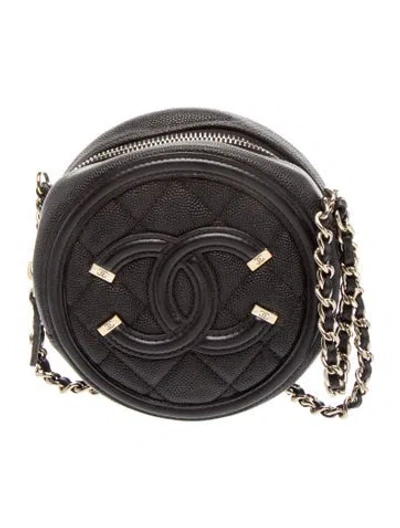 Pre-owned Chanel Filigree Round Clutch In Black