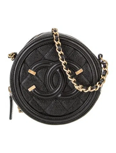 Pre-owned Chanel Filigree Round Clutch W/ Chain In Black