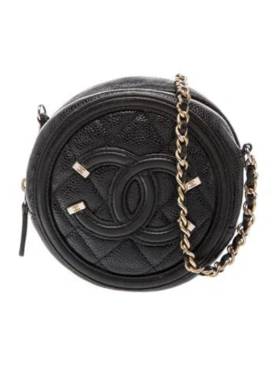 Pre-owned Chanel Filigree Round Clutch W/ Chain In Black