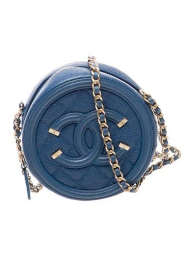 Pre-owned Chanel Filigree Round Clutch W/ Chain In Blue