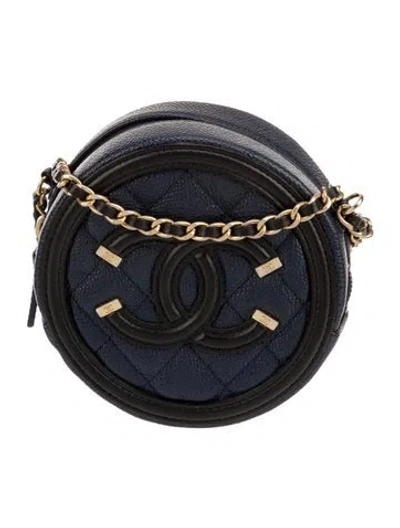 Pre-owned Chanel Filigree Round Clutch W/ Chain In Blue