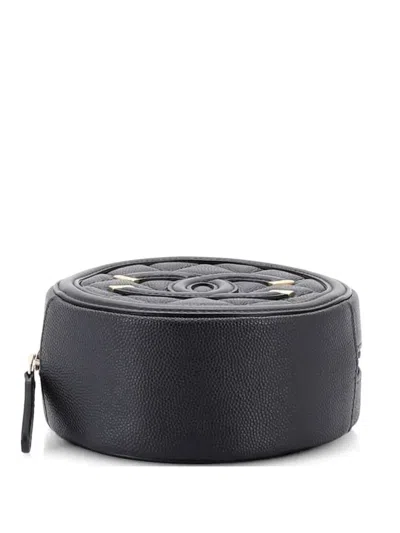 Pre-owned Chanel Filigree Round Clutch With Chain Quilted Caviar Mini Crossbody Bag In Black