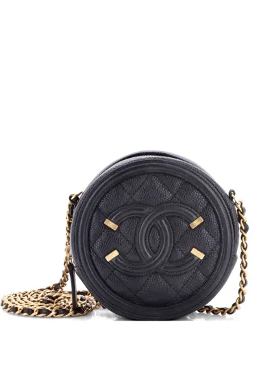 Pre-owned Chanel Filigree Round Clutch With Chain Quilted Caviar Mini Crossbody Bag In Black