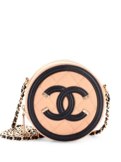Pre-owned Chanel Filigree Round Clutch With Chain Quilted Caviar Mini Crossbody Bag In Black