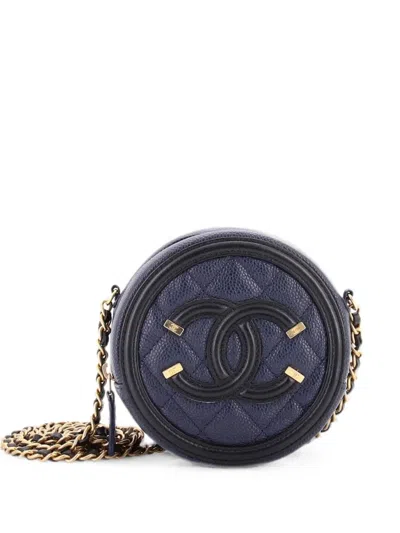 Pre-owned Chanel Filigree Round Clutch With Chain Quilted Caviar Mini Crossbody Bag In Black