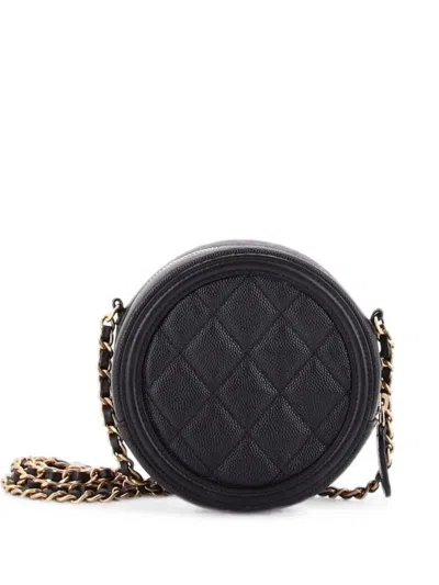 Pre-owned Chanel Filigree Round Clutch With Chain Quilted Caviar Mini Crossbody Bag In Black