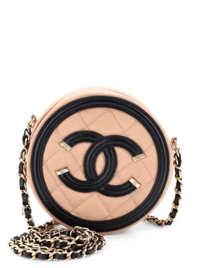 Pre-owned Chanel Filigree Round Clutch With Chain Quilted Caviar Mini Crossbody Bag In Black
