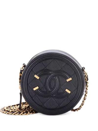 Pre-owned Chanel Filigree Round Clutch With Chain Quilted Caviar Mini Crossbody Bag In Black