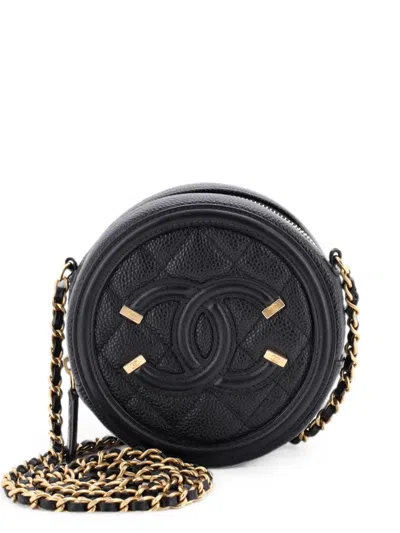Pre-owned Chanel Filigree Round Clutch With Chain Quilted Caviar Mini Crossbody Bag In Black
