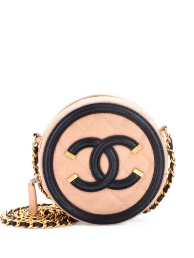 Pre-owned Chanel Filigree Round Clutch With Chain Quilted Caviar Mini Crossbody Bag In Black