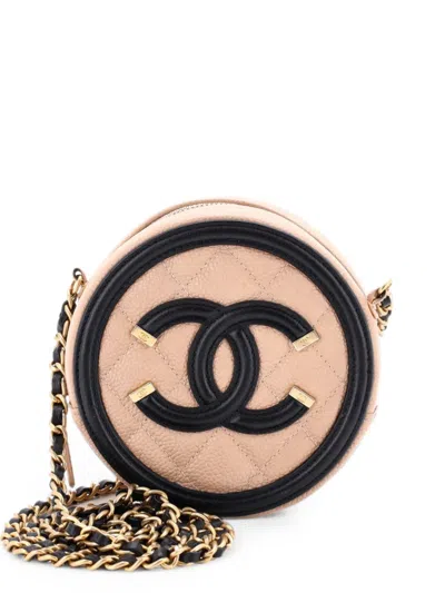 Pre-owned Chanel Filigree Round Clutch With Chain Quilted Caviar Mini Crossbody Bag In Black