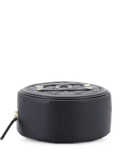 Pre-owned Chanel Filigree Round Clutch With Chain Quilted Caviar Mini Crossbody Bag In Black