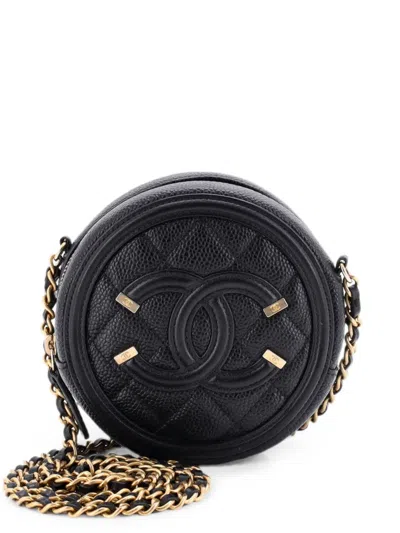 Pre-owned Chanel Filigree Round Clutch With Chain Quilted Caviar Mini Crossbody Bag In Black