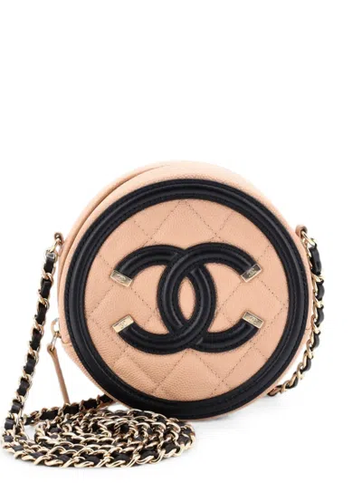 Pre-owned Chanel Filigree Round Clutch With Chain Quilted Caviar Mini Crossbody Bag In Black