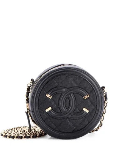 Pre-owned Chanel Filigree Round Clutch With Chain Quilted Caviar Mini Crossbody Bag In Black
