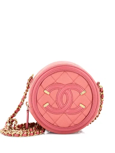 Pre-owned Chanel Filigree Round Clutch With Chain Quilted Caviar Mini Crossbody Bag In Pink