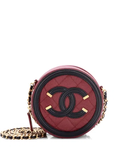 Pre-owned Chanel Filigree Round Clutch With Chain Quilted Caviar Mini Crossbody Bag In Red