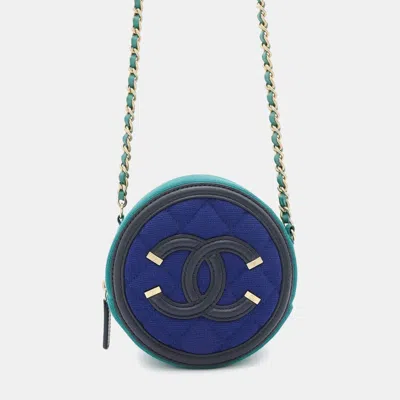 Pre-owned Chanel Filigree Round Quilted Caviar Mini Clutch With Chain