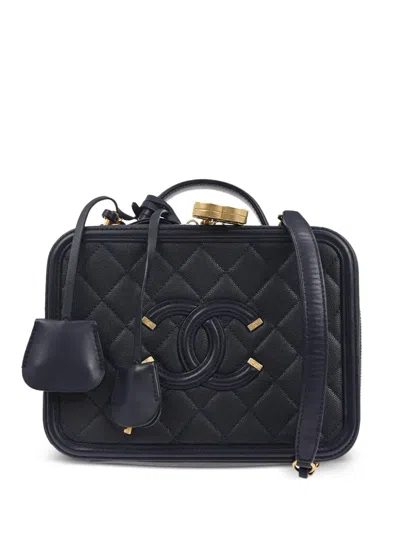 Pre-owned Chanel Filigree Tote Bag In Blue