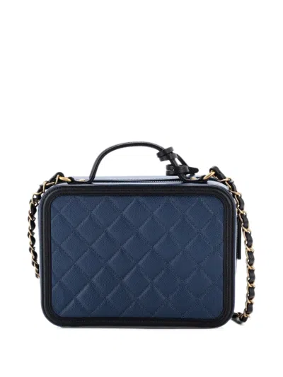 Pre-owned Chanel Filigree Vanity Case Quilted Caviar Medium Satchel In Black