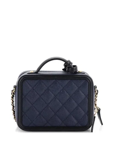 Pre-owned Chanel Filigree Vanity Case Quilted Caviar Small Satchel In Black
