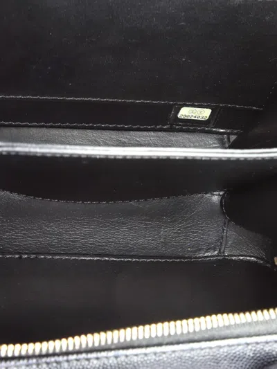 Pre-owned Chanel Filigree Vanity Case Quilted Caviar Small Satchel In Black