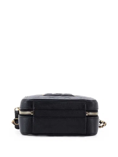 Pre-owned Chanel Filigree Vanity Case Quilted Caviar Small Satchel In Black