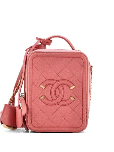 Pre-owned Chanel Filigree Vertical Vanity Case Quilted Caviar Crossbody Bag In Pink