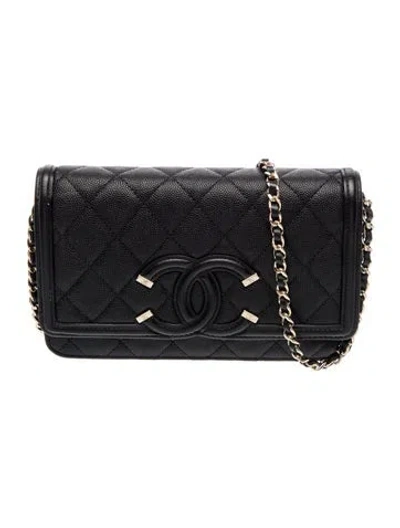 Pre-owned Chanel Filigree Wallet On Chain In Black