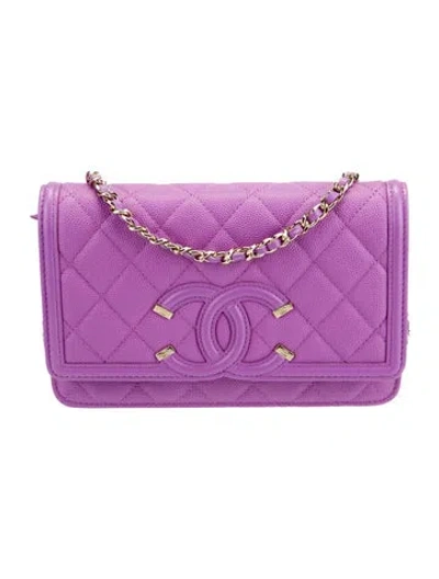 Pre-owned Chanel Filigree Wallet On Chain In Purple
