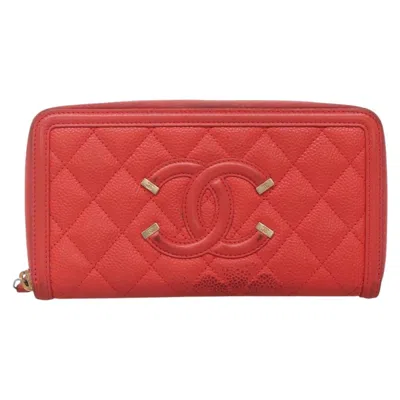 Pre-owned Chanel Filigree Zip Around Wallet Quilted Caviar Leather Wallets Accessory () In Pink