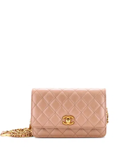 Pre-owned Chanel Fit For You Wallet On Chain Quilted Iridescent Caviar Crossbody Bag In Neutral