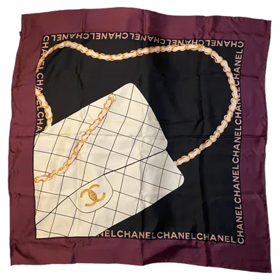 Pre-owned Chanel Flap Bag Motif Silk Scarf With Box In Black