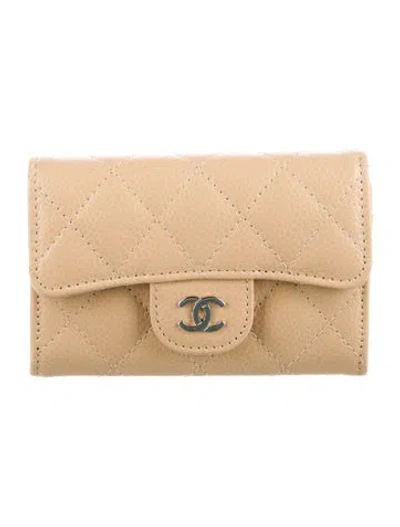 Pre-owned Chanel Flap Card Holder Interlocking Cc Logo Compact Wallet In Neutral