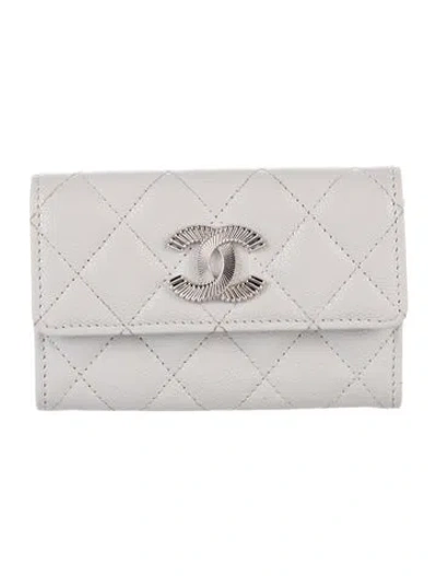 Pre-owned Chanel Flap Card Holder Interlocking Cc Logo Wallet In Grey